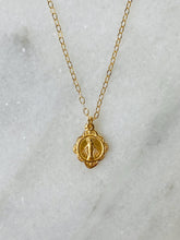Load image into Gallery viewer, 14k Gold Floral Miraculous Medal Necklace: Solid Gold Catholic Pendant
