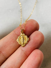 Load image into Gallery viewer, 14k Gold Floral Miraculous Medal Necklace: Solid Gold Catholic Pendant
