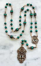 Load image into Gallery viewer, Saint Michael Chaplet - Wire wrapped - Malachite Gemstones - Bronze - St. Michael and Angels Crucifix CeCeAgnes
