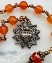 Load image into Gallery viewer, Sacred Heart Pocket Rosary - Carnelian and Bronze - Single Decade Rosary - CeCeAgnes

