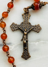Load image into Gallery viewer, Sacred Heart Pocket Rosary - Carnelian and Bronze - Single Decade Rosary - CeCeAgnes
