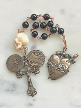 Load image into Gallery viewer, Memento Mori Garnet Rosary: Ox Bone Skull, Bronze Immaculate Heart
