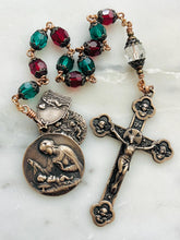 Load image into Gallery viewer, Christmas Pocket Rosary - Red and Green Crystal and Bronze Tenner
