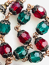 Load image into Gallery viewer, Christmas Pocket Rosary - Red and Green Crystal and Bronze Tenner
