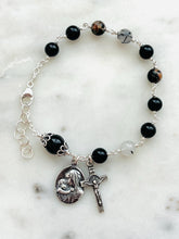Load image into Gallery viewer, Tourmaline Rosary Bracelet - All Sterling - Wire-wrapped Madonna and Child Saint Benedict on CeCeAgnes
