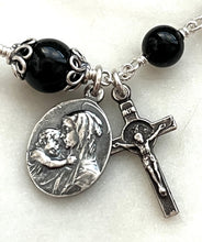 Load image into Gallery viewer, Tourmaline Rosary Bracelet - All Sterling - Wire-wrapped Madonna and Child Saint Benedict on CeCeAgnes
