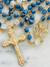 Load image into Gallery viewer, Marian Blue 14K Gold Rosary - Kyanite and Moonstone - Heirloom Gift
