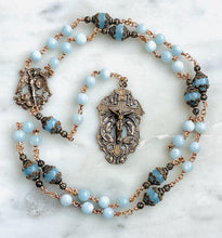 Load image into Gallery viewer, Saint Michael Chaplet - Wire wrapped - Aquamarine Gemstones - Bronze - St. Michael and Angels Crucifix CeCeAgnes
