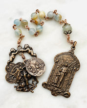 Load image into Gallery viewer, Blue Calcite Bronze Guardian Angel Rosary: Michael, Gabriel, Raphael
