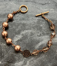 Load image into Gallery viewer, Virgin Mary Rosary Bracelet - Chi Rho and Marian Auspice - Crystals and Bronze
