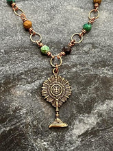 Load image into Gallery viewer, Blessed Sacrament Rosary Necklace - Turquoise and Bronze
