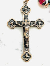 Load image into Gallery viewer, Christmas Pocket Rosary - Red and Green Crystal and Bronze Tenner

