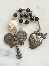 Load image into Gallery viewer, Memento Mori Garnet Rosary: Ox Bone Skull, Bronze Immaculate Heart
