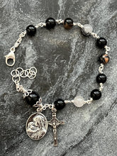 Load image into Gallery viewer, Tourmaline Rosary Bracelet - All Sterling - Wire-wrapped Madonna and Child Saint Benedict on CeCeAgnes
