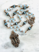Load image into Gallery viewer, Saint Michael Chaplet - Wire wrapped - Aquamarine Gemstones - Bronze - St. Michael and Angels Crucifix CeCeAgnes
