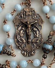 Load image into Gallery viewer, Saint Michael Chaplet - Wire wrapped - Aquamarine Gemstones - Bronze - St. Michael and Angels Crucifix CeCeAgnes

