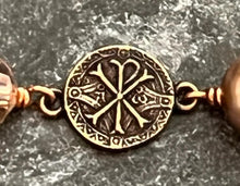 Load image into Gallery viewer, Virgin Mary Rosary Bracelet - Chi Rho and Marian Auspice - Crystals and Bronze

