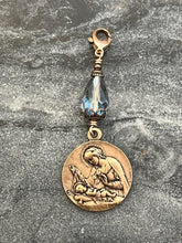 Load image into Gallery viewer, Christmas Catholic Bag Charm - Madonna and Child - Zipper Pull - Bronze and Chrome Diopside
