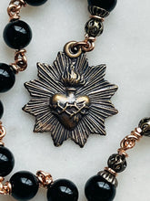 Load image into Gallery viewer, Sacred Heart Rosary - Onyx - Bronze - Tenner - Pocket rosary - CeCeAgnes
