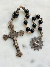 Load image into Gallery viewer, Sacred Heart Rosary - Onyx - Bronze - Tenner - Pocket rosary - CeCeAgnes
