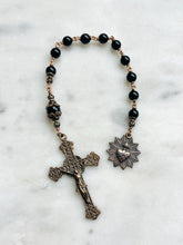 Load image into Gallery viewer, Sacred Heart Rosary - Onyx - Bronze - Tenner - Pocket rosary - CeCeAgnes
