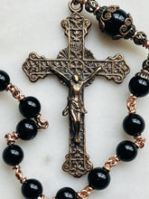 Load image into Gallery viewer, Sacred Heart Rosary - Onyx - Bronze - Tenner - Pocket rosary - CeCeAgnes
