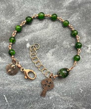 Load image into Gallery viewer, Celtic Catholic Bracelet - Chrome Diopside and Bronze Rosary
