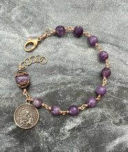 Load image into Gallery viewer, Saint Joseph Bronze Rosary Bracelet - Lepidolite Gemstones
