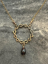 Load image into Gallery viewer, Crown of Thorns Necklace With Garnet Drop - Solid Sterling Silver or Bronze
