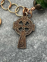 Load image into Gallery viewer, Celtic Catholic Bracelet - Chrome Diopside and Bronze Rosary
