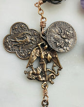 Load image into Gallery viewer, Amethyst Bronze Guardian Angel Rosary: Michael, Gabriel, Raphael

