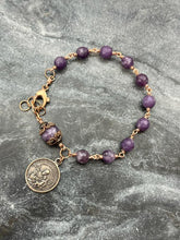 Load image into Gallery viewer, Saint Joseph Bronze Rosary Bracelet - Lepidolite Gemstones

