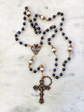 Load image into Gallery viewer, Catholic Rosary with Blue Sapphire Beads and Freshwater Pearls
