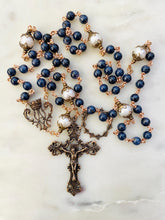 Load image into Gallery viewer, Catholic Rosary with Blue Sapphire Beads and Freshwater Pearls
