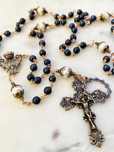 Load image into Gallery viewer, Catholic Rosary with Blue Sapphire Beads and Freshwater Pearls
