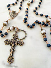 Load image into Gallery viewer, Catholic Rosary with Blue Sapphire Beads and Freshwater Pearls
