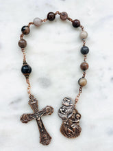 Load image into Gallery viewer, Petrified Wood Pocket Rosary - Bronze Holy Family Single Decade Tenner
