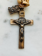 Load image into Gallery viewer, Memento Mori Rosary: Garnet, Ox Bone Skull, Bronze Scapular
