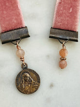 Load image into Gallery viewer, Velvet Catholic Bookmark - Bronze - Pink Velvet - Saint Mary Madgalene
