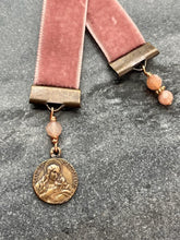 Load image into Gallery viewer, Velvet Catholic Bookmark - Bronze - Pink Velvet - Saint Mary Madgalene
