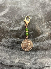 Load image into Gallery viewer, Saint Cecilia Bag Charm - Zipper Pull - Bronze and Chrome Diopside
