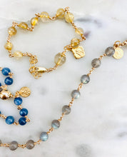 Load image into Gallery viewer, Labradorite Rosary Bracelet: 18k Gold Vermeil Our Lady of Sorrows Charm
