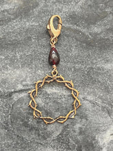 Load image into Gallery viewer, Crown of Thorns Bag Charm - Zipper Pull - Bronze and Garnet
