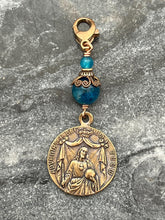 Load image into Gallery viewer, Friends of Jesus Bag Charm - Mary, Martha and Lazarus - Zipper Pull - Bronze and Apatite
