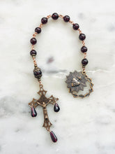 Load image into Gallery viewer, Sacred Heart Pocket Rosary - Garnet Gemstones and Bronze - Single Decade Rosary CeCeAgnes
