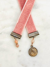 Load image into Gallery viewer, Velvet Catholic Bookmark - Bronze - Pink Velvet - Saint Mary Madgalene
