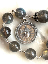 Load image into Gallery viewer, Sacred Heart and Holy Name Rosary Bracelet: Labradorite and Sterling Silver
