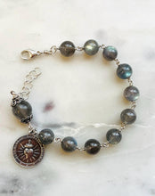 Load image into Gallery viewer, Sacred Heart and Holy Name Rosary Bracelet: Labradorite and Sterling Silver
