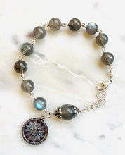 Load image into Gallery viewer, Sacred Heart and Holy Name Rosary Bracelet: Labradorite and Sterling Silver
