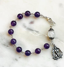 Load image into Gallery viewer, Saint Michael Amethyst Rosary Bracelet - All Sterling - Wire-wrapped CeCeAgnes

